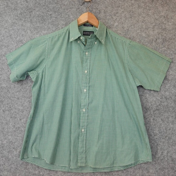 80s Vintage Lands End Direct Merchant Shirt Mens M Gingham Check Green Usa